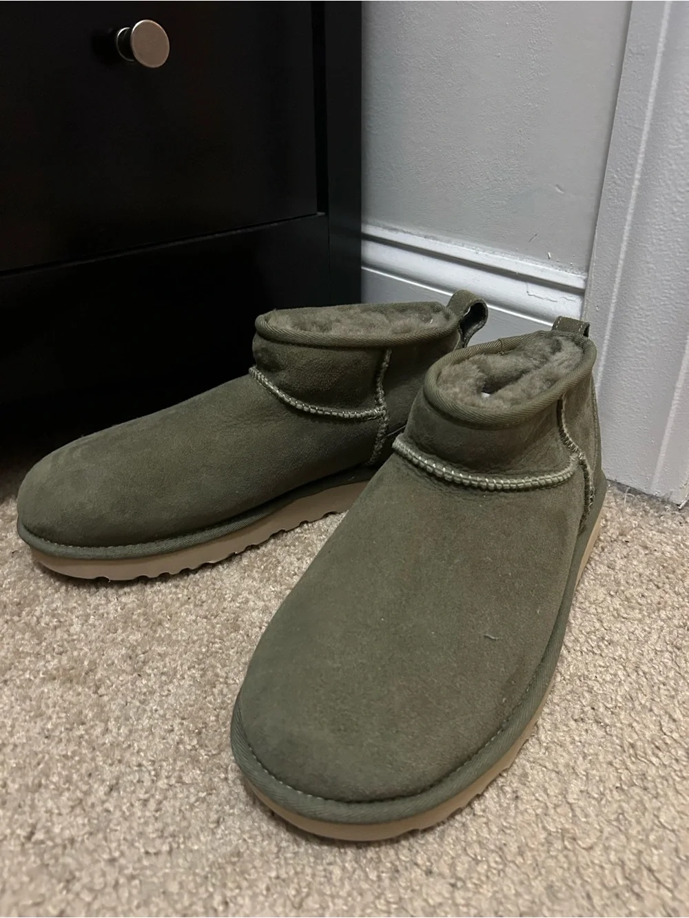 Uggs Olive Suede Shearling-Lined Ankle Boots